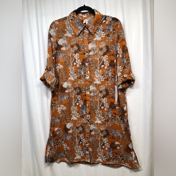 Live 4 Truth Long Shirt Dress Medium Womens Sheer Button Zebra Palm Trees NWT - Picture 1 of 16